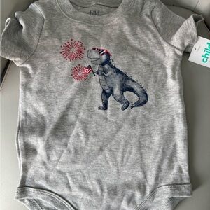Gray Patriotic Dinosaur Baby Onesie